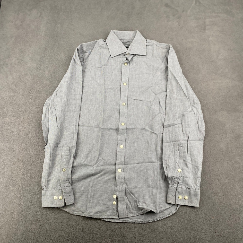 Michael Kors Mens Grey Micro Houndstooth Cotton Long‎ Sleeve Button Down Shirt